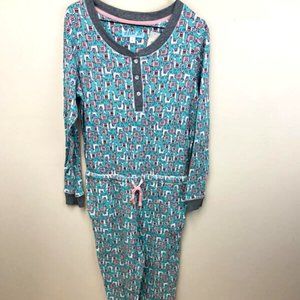 NWT Dina Be Francescas S Thermal Llama One Piece Pajamas Mint Pink Waffle Weave